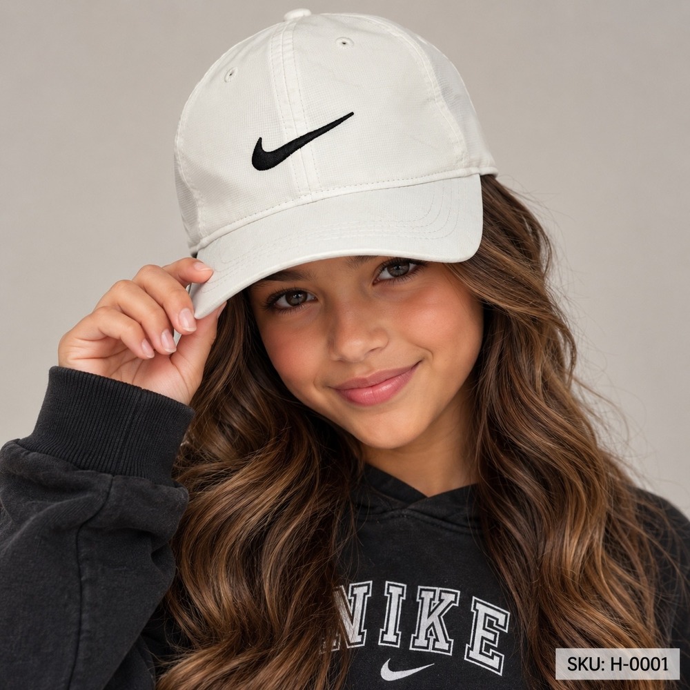 Nike Kids Dri-FIT Featherlight Adjustable Hat White Black Swoosh X-0016